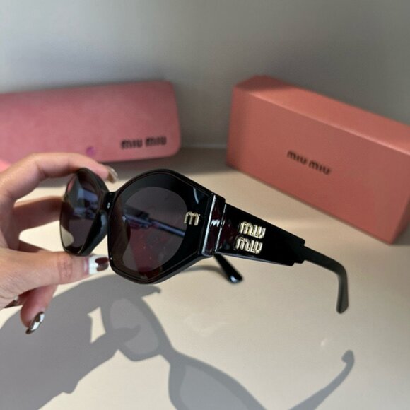 Miu Miu Black Sunglasses with Gold Detail - Picture 1 of 6